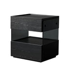 Table de chevet moderne en pin avec 2 tiroirs et éclairage intégré