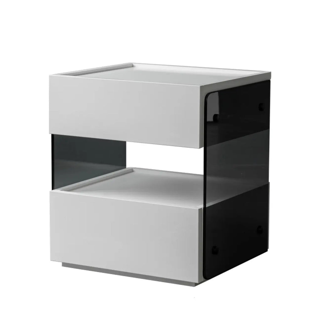 Table de chevet moderne en pin avec 2 tiroirs et éclairage intégré