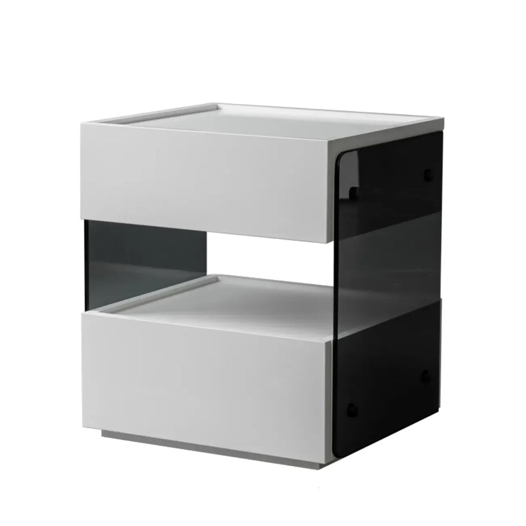 Table de chevet moderne en pin avec 2 tiroirs et éclairage intégré