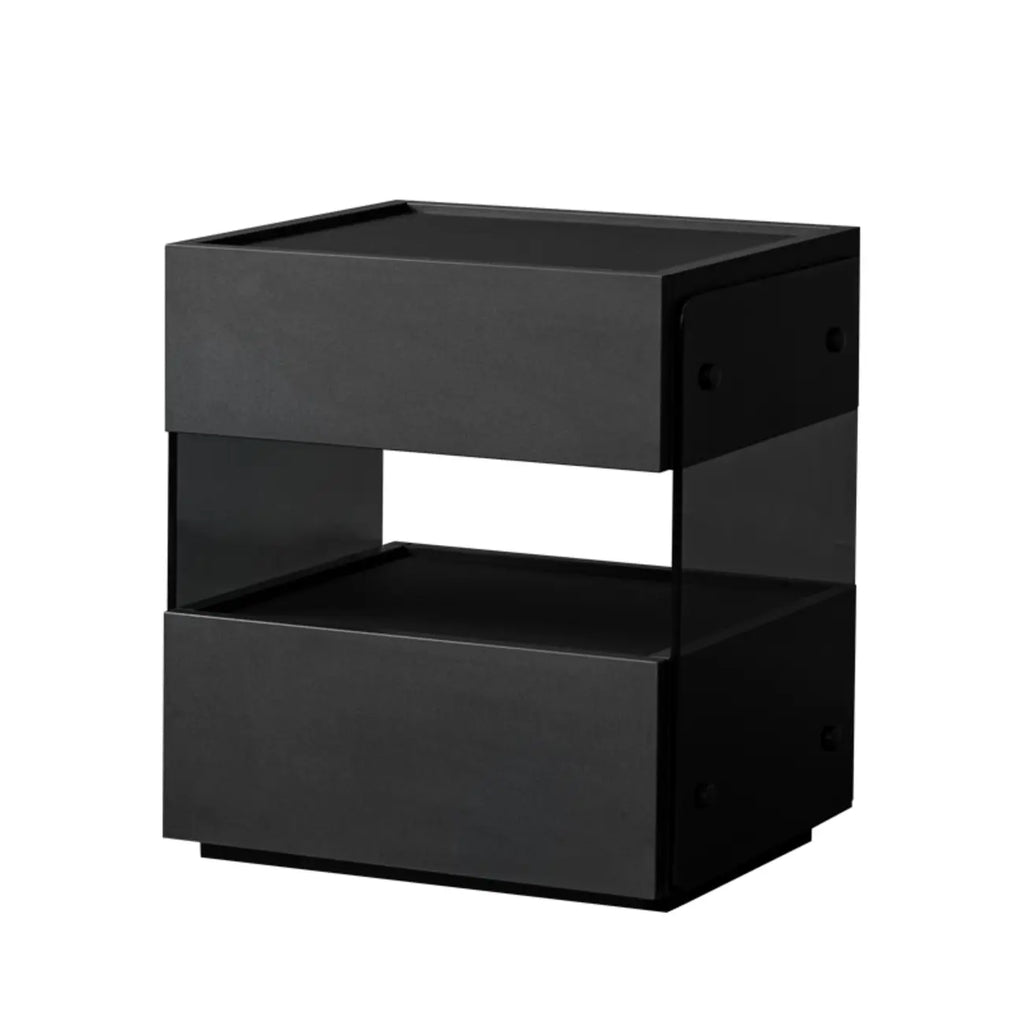 Table de chevet moderne en pin avec 2 tiroirs et éclairage intégré