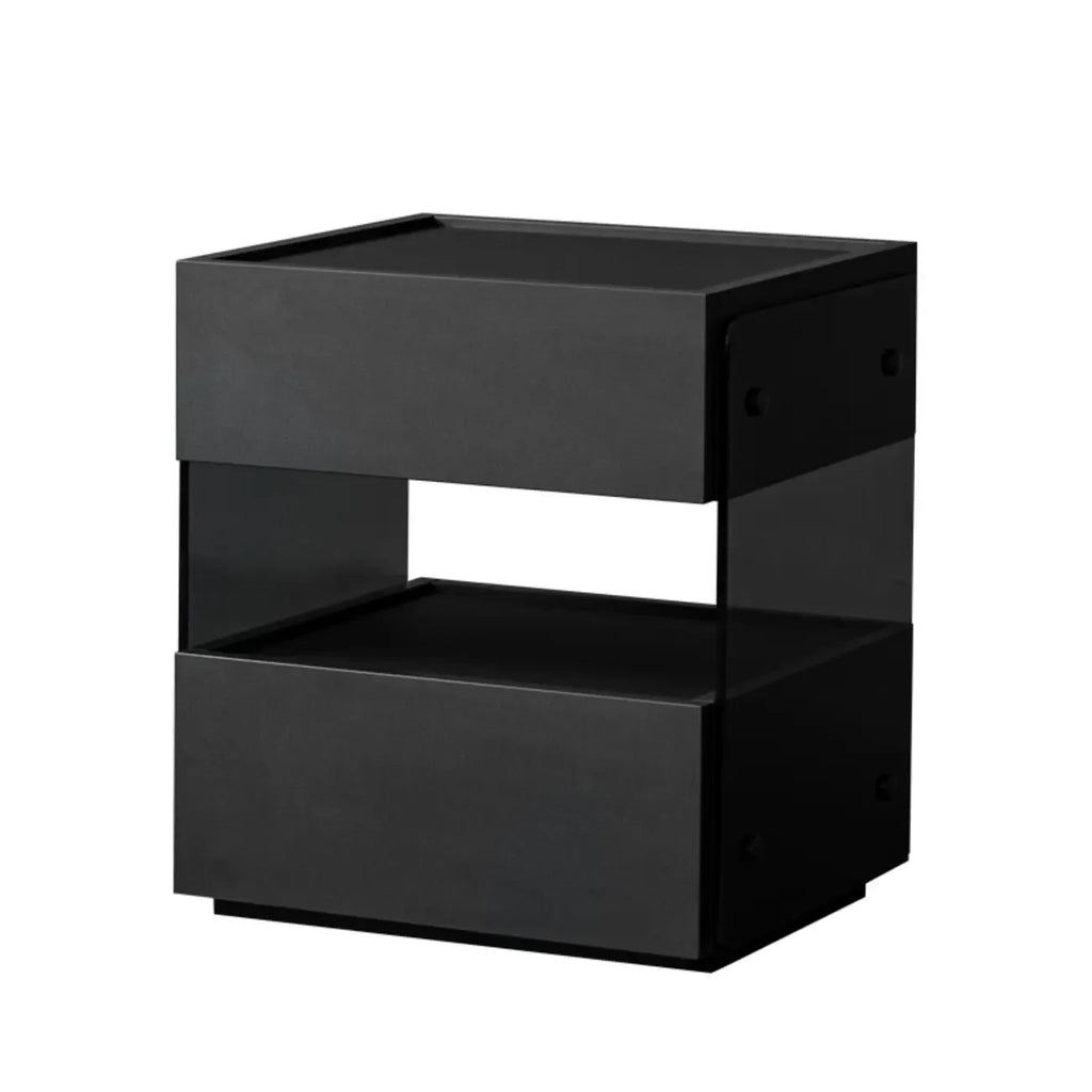 Table de chevet moderne en pin avec 2 tiroirs et éclairage intégré
