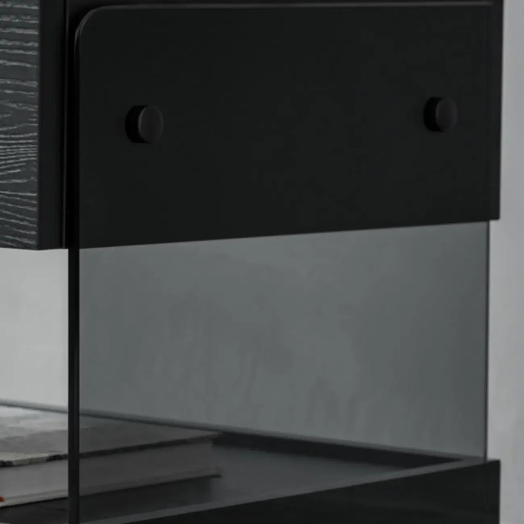 Table de chevet moderne en pin avec 2 tiroirs et éclairage intégré