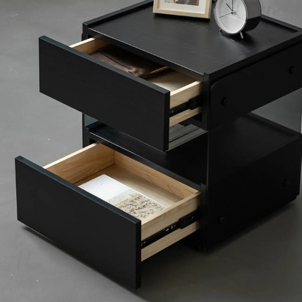Table de chevet moderne en pin avec 2 tiroirs et éclairage intégré