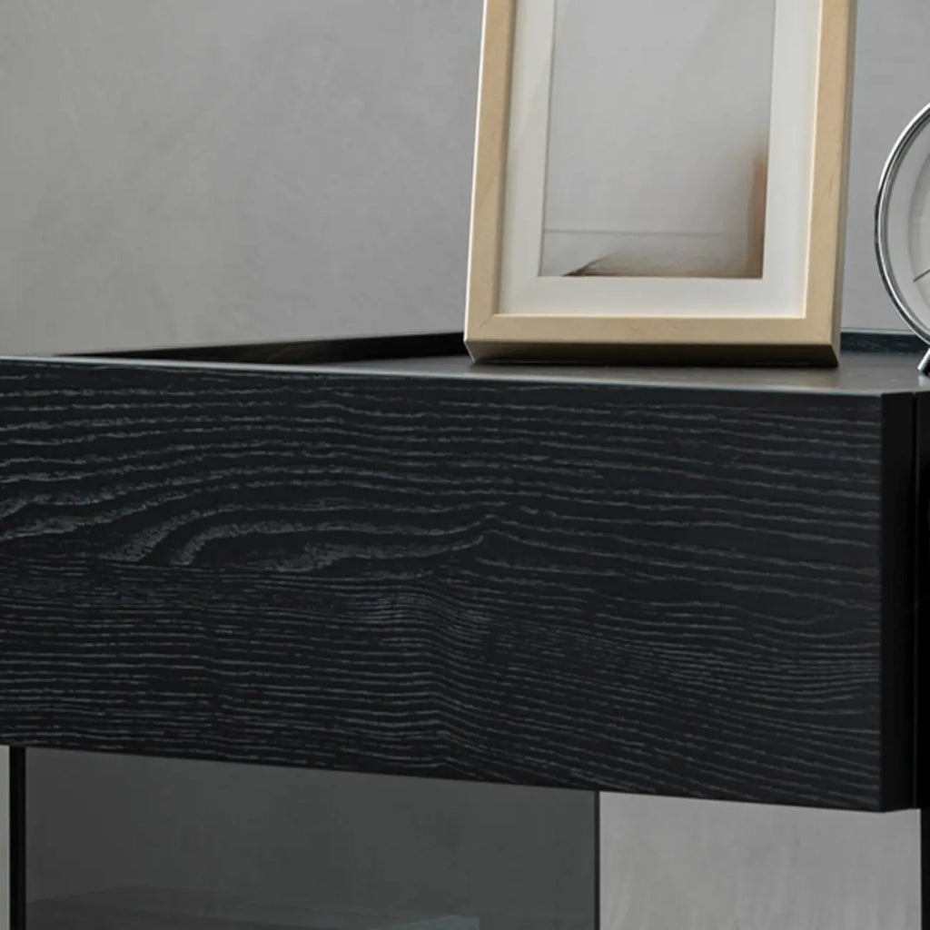 Table de chevet moderne en pin avec 2 tiroirs et éclairage intégré
