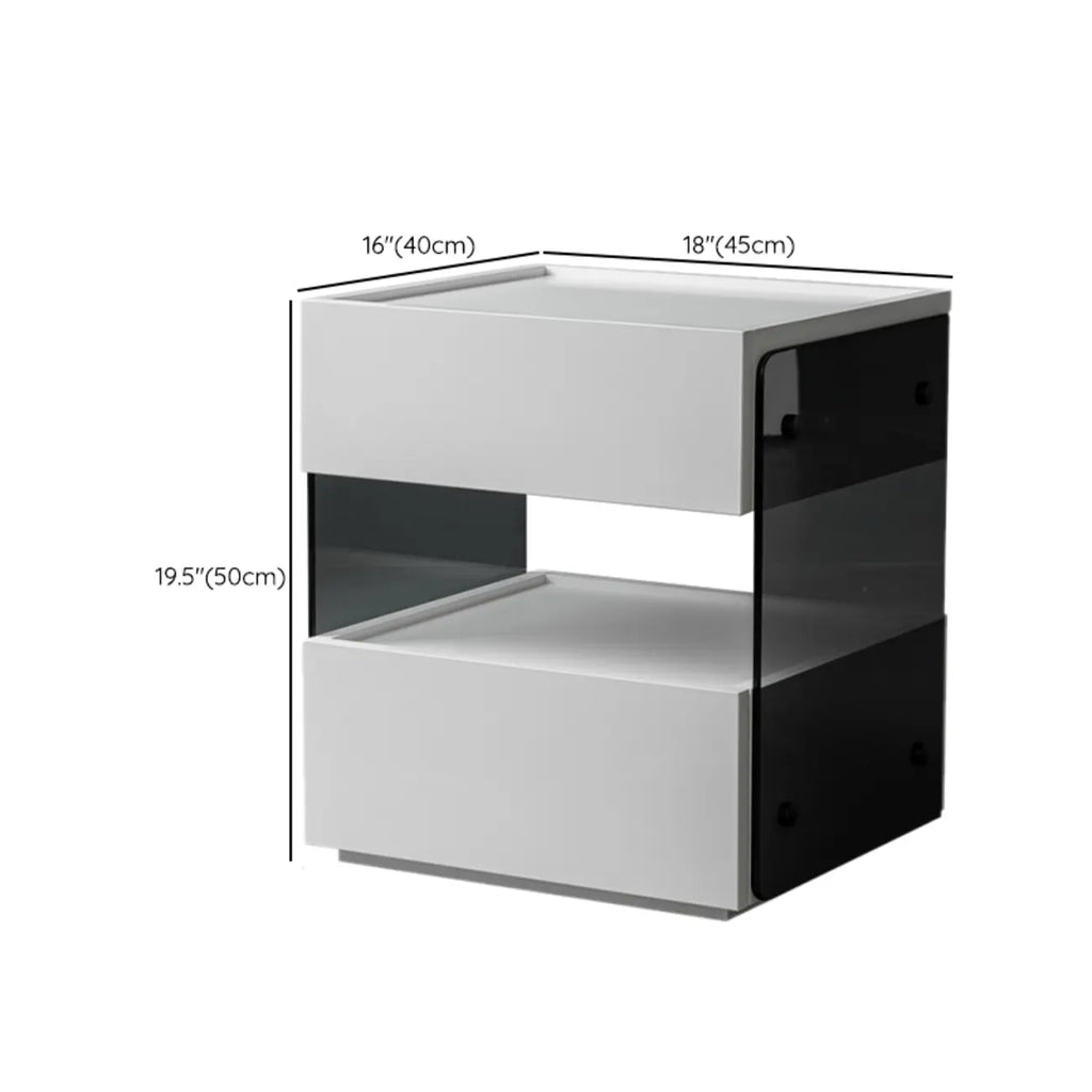 Table de chevet moderne en pin avec 2 tiroirs et éclairage intégré