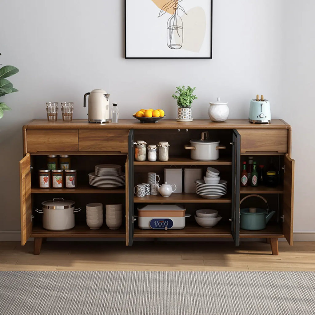 Buffet à trois tiroirs et portes coulissantes en bois brun