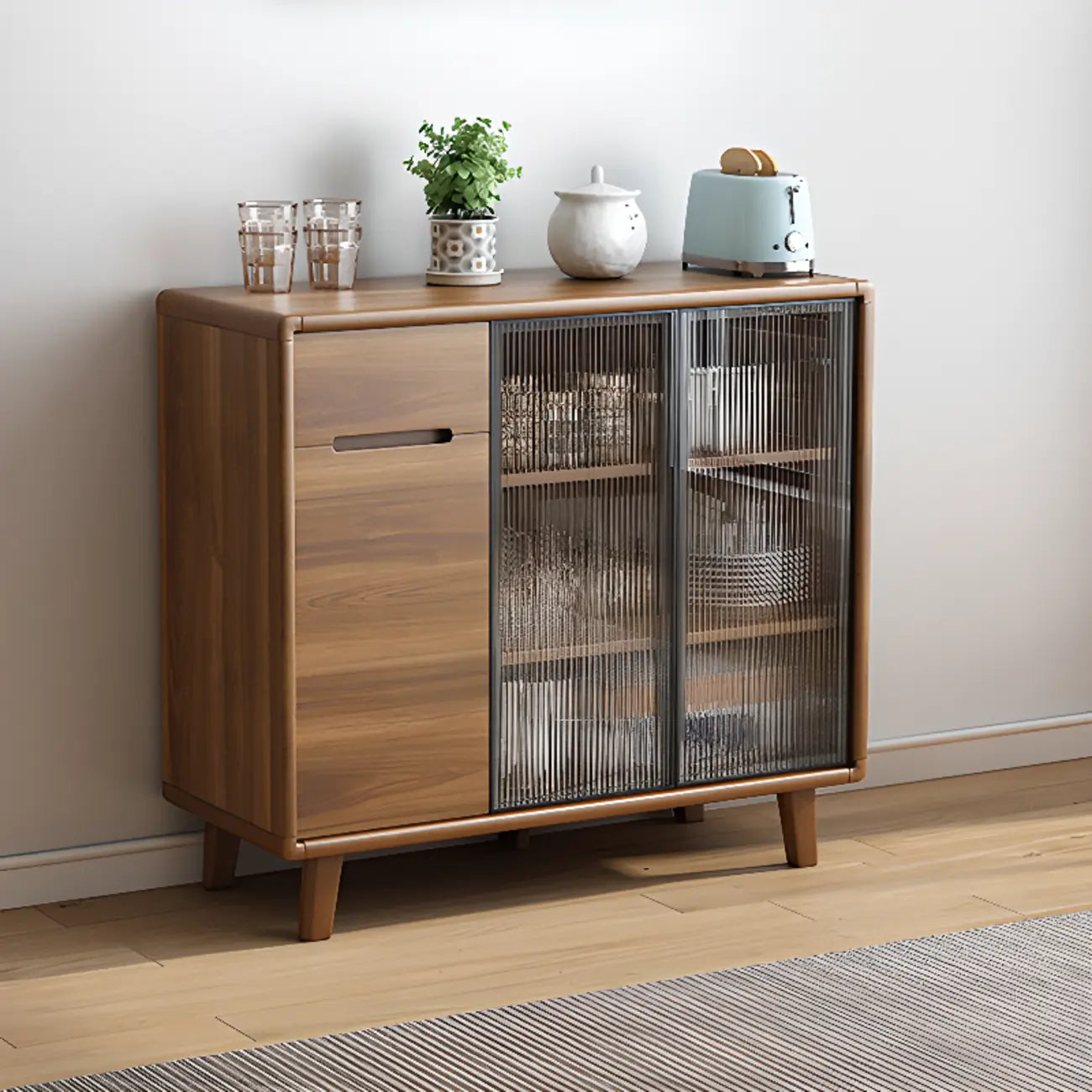 Buffet à trois tiroirs et portes coulissantes en bois brun
