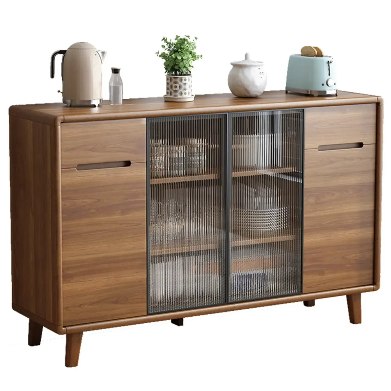 Buffet à trois tiroirs et portes coulissantes en bois brun