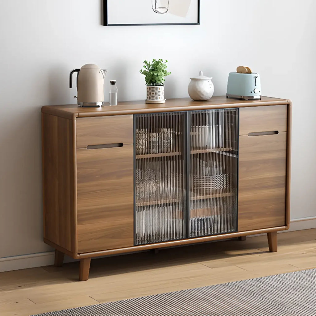 Buffet à trois tiroirs et portes coulissantes en bois brun
