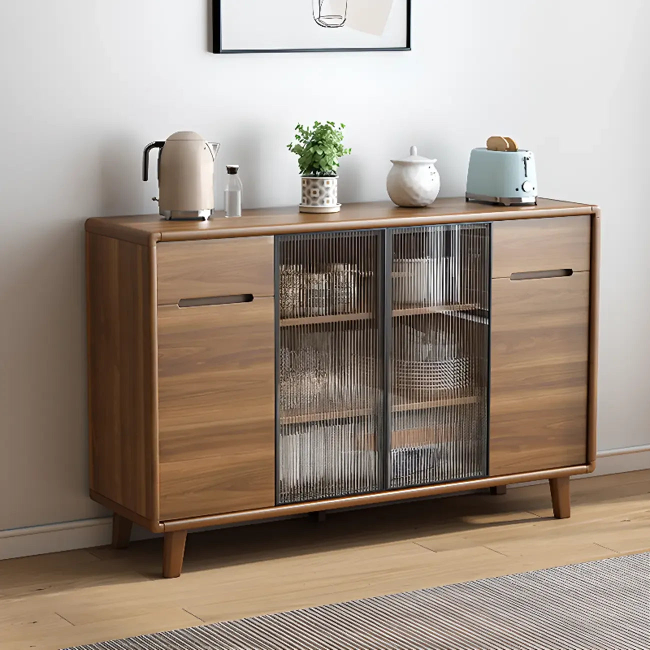 Buffet à trois tiroirs et portes coulissantes en bois brun