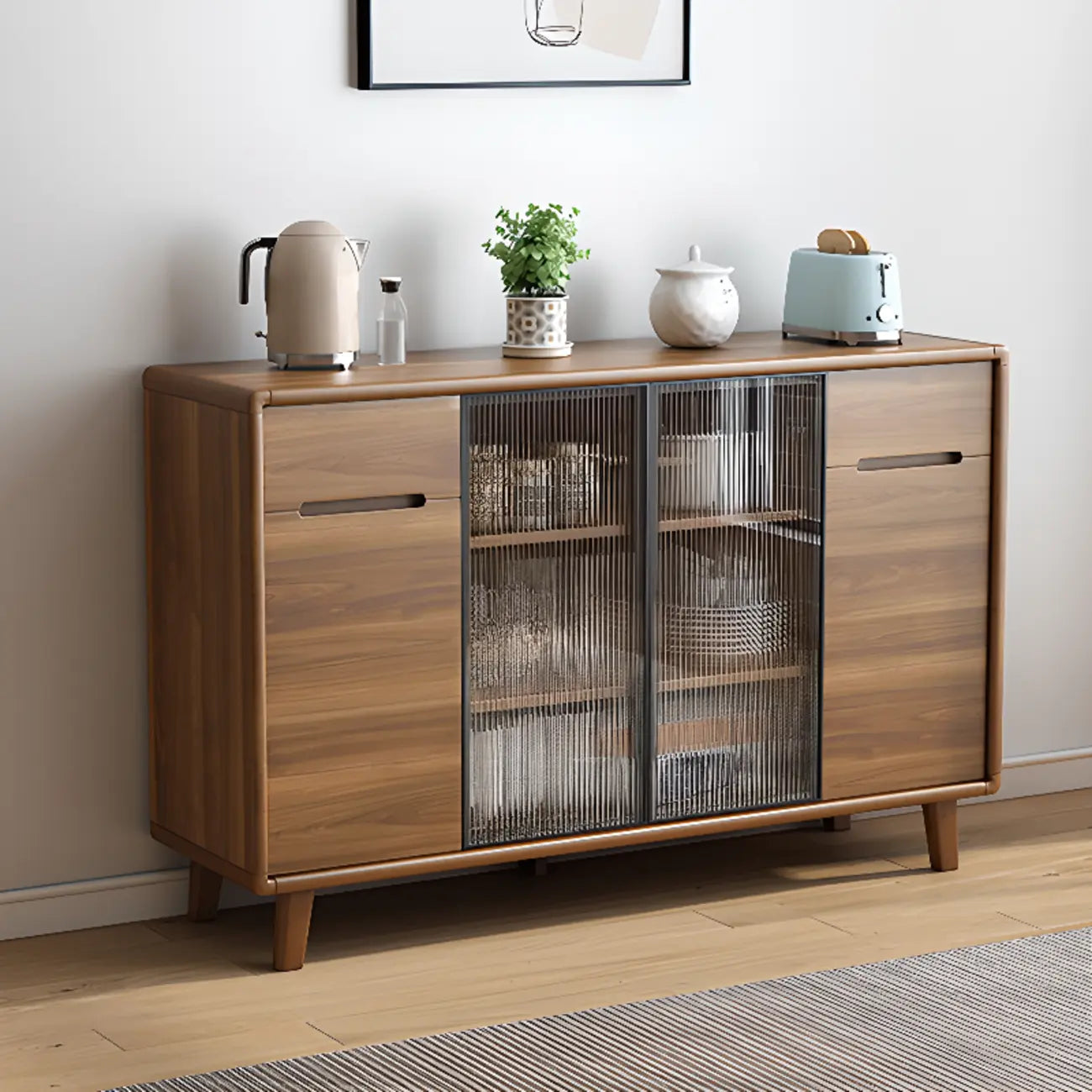 Buffet à trois tiroirs et portes coulissantes en bois brun