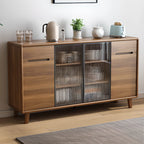 Buffet à trois tiroirs et portes coulissantes en bois brun