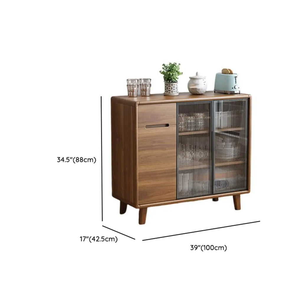 Buffet à trois tiroirs et portes coulissantes en bois brun