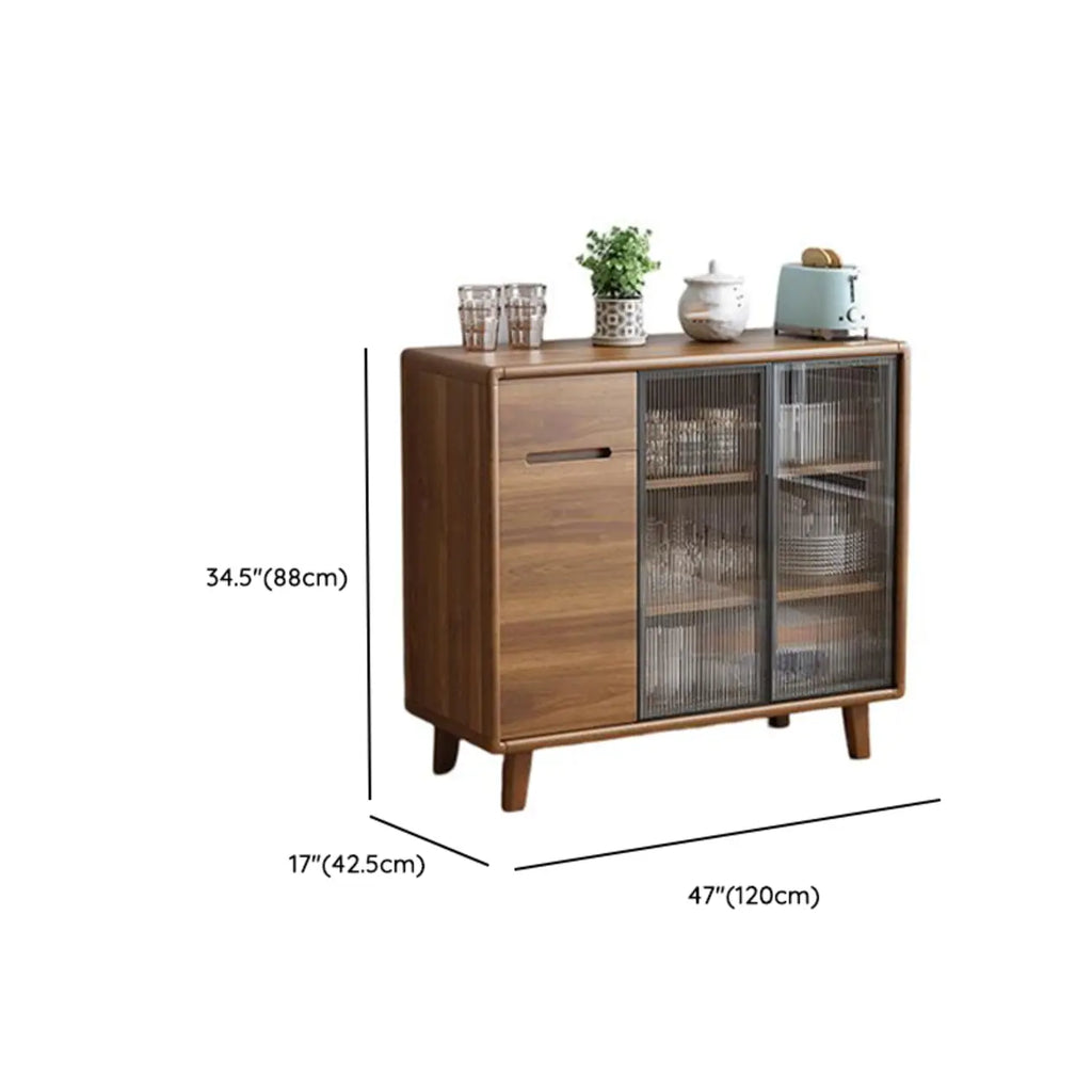 Buffet à trois tiroirs et portes coulissantes en bois brun