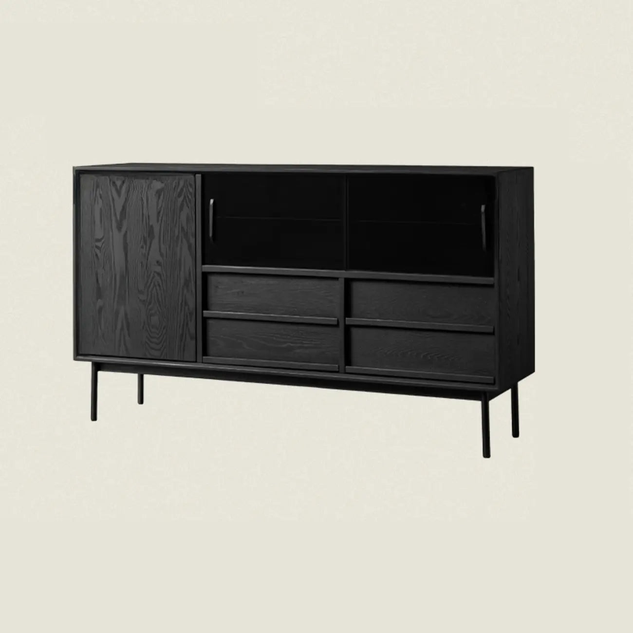 Buffet de rangement à 4 tiroirs en bois noir avec éclairage