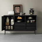 Buffet de rangement à 4 tiroirs en bois noir avec éclairage