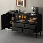 Buffet de rangement à 4 tiroirs en bois noir avec éclairage