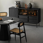 Buffet de rangement à 4 tiroirs en bois noir avec éclairage