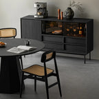 Buffet de rangement à 4 tiroirs en bois noir avec éclairage