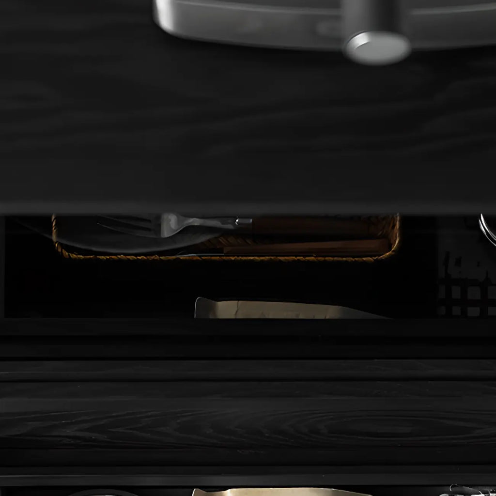 Buffet de rangement à 4 tiroirs en bois noir avec éclairage