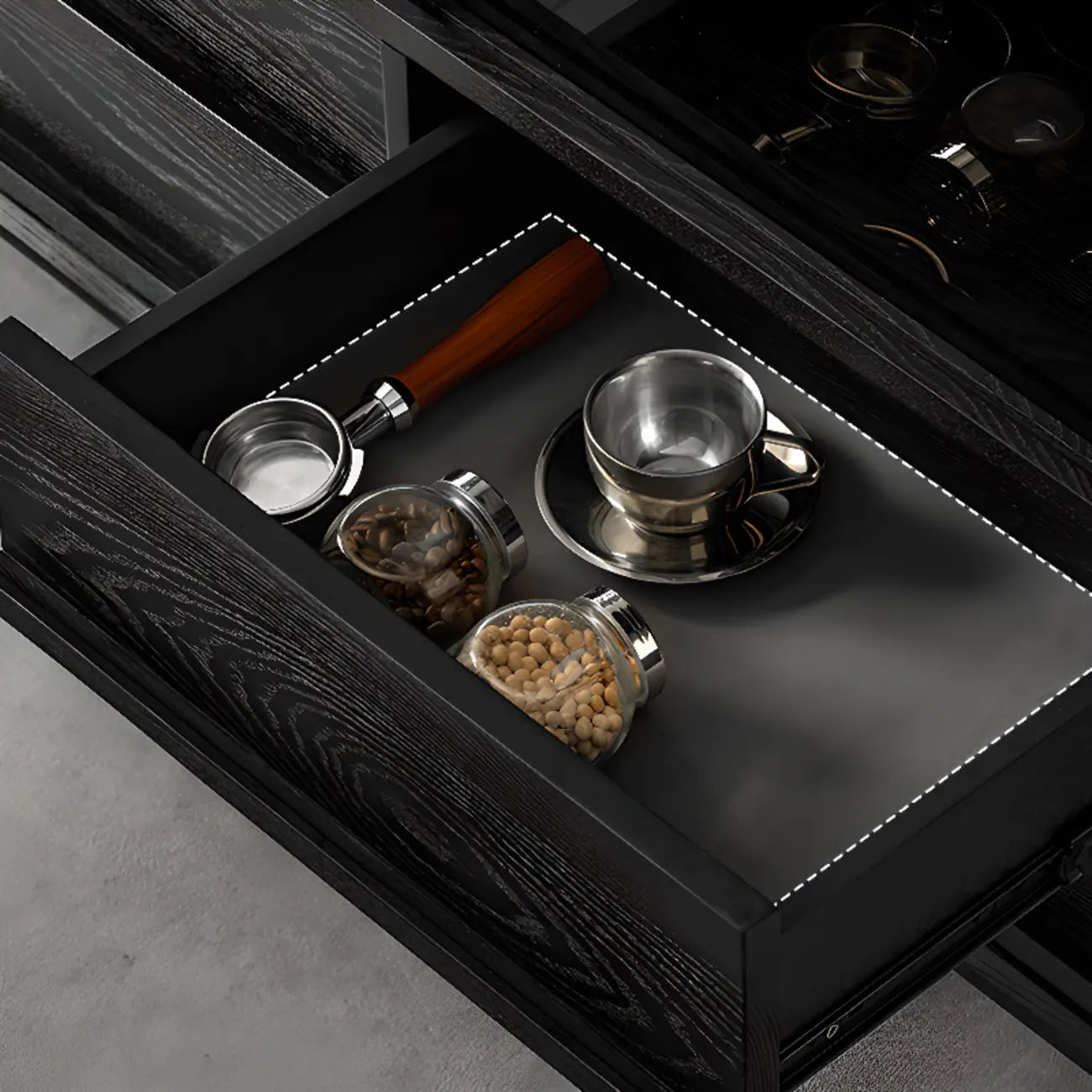 Buffet de rangement à 4 tiroirs en bois noir avec éclairage