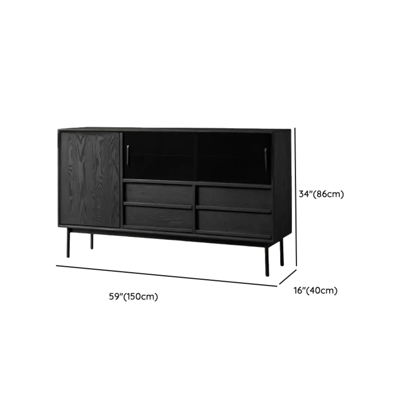 Buffet de rangement à 4 tiroirs en bois noir avec éclairage