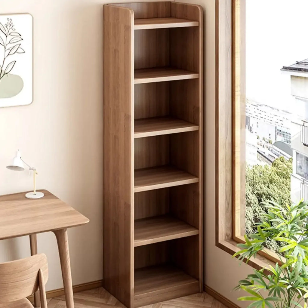 Bibliothèques verticales marron à plusieurs niveaux en bois à dos fermé