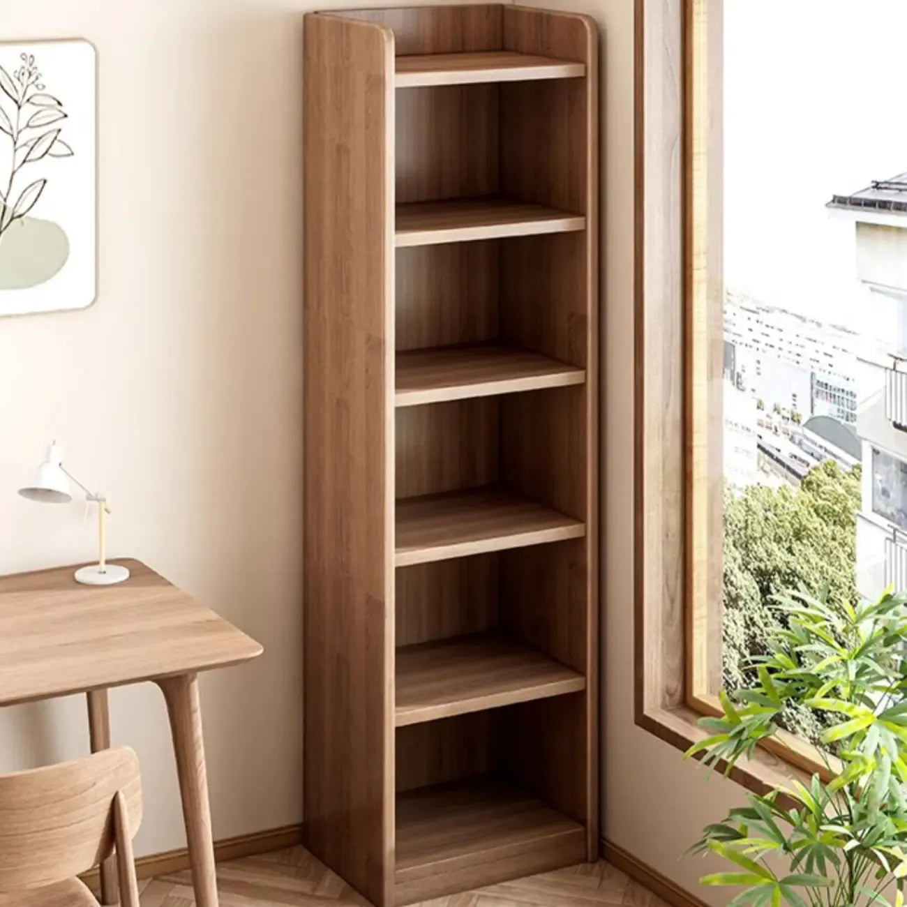 Bibliothèques verticales marron à plusieurs niveaux en bois à dos fermé
