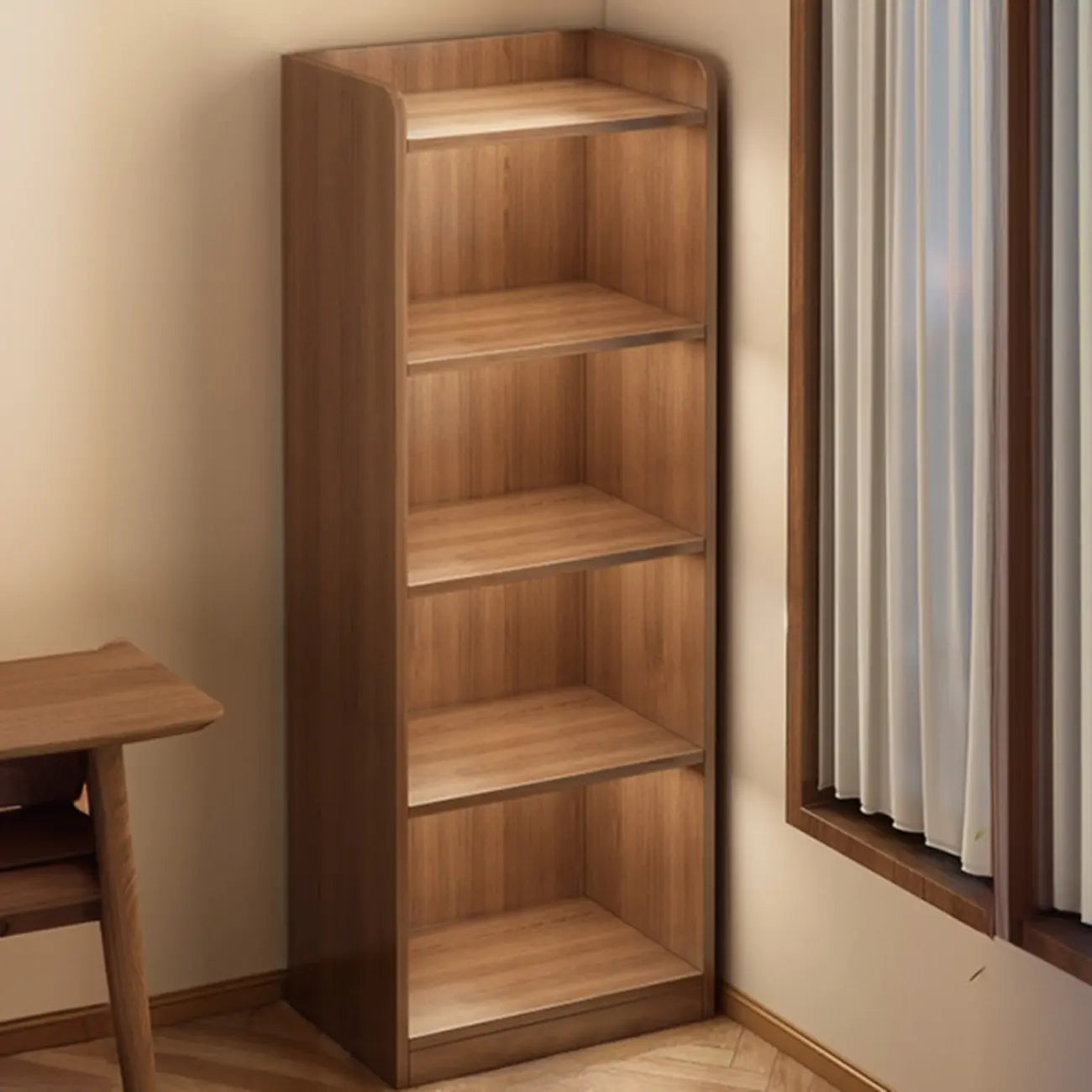 Bibliothèques verticales marron à plusieurs niveaux en bois à dos fermé