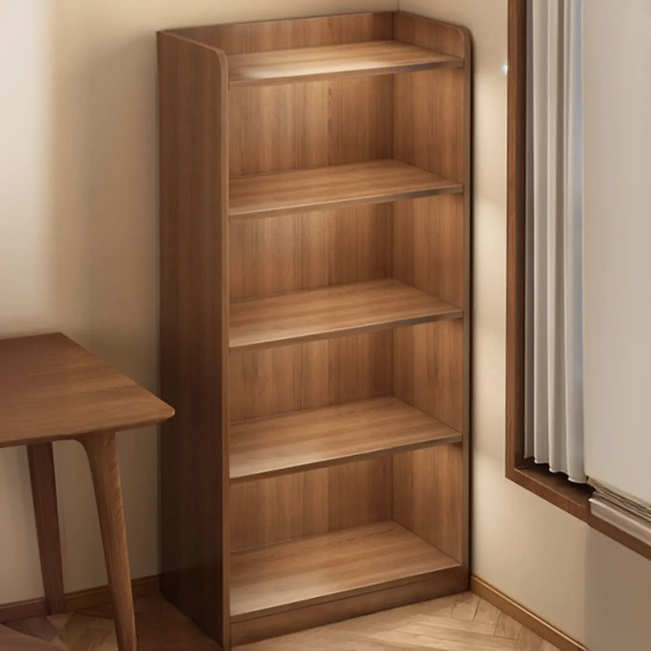 Bibliothèques verticales marron à plusieurs niveaux en bois à dos fermé