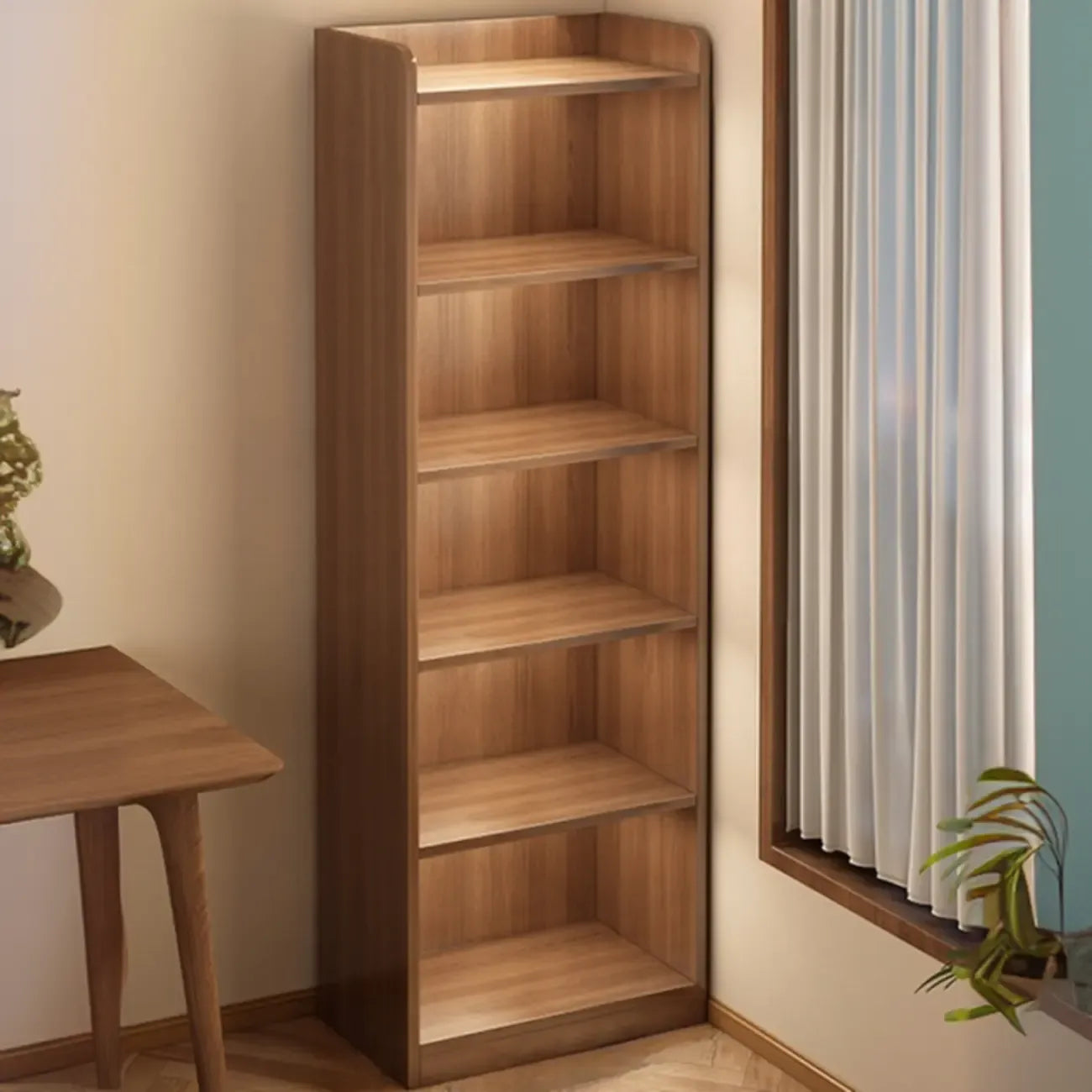 Bibliothèques verticales marron à plusieurs niveaux en bois à dos fermé