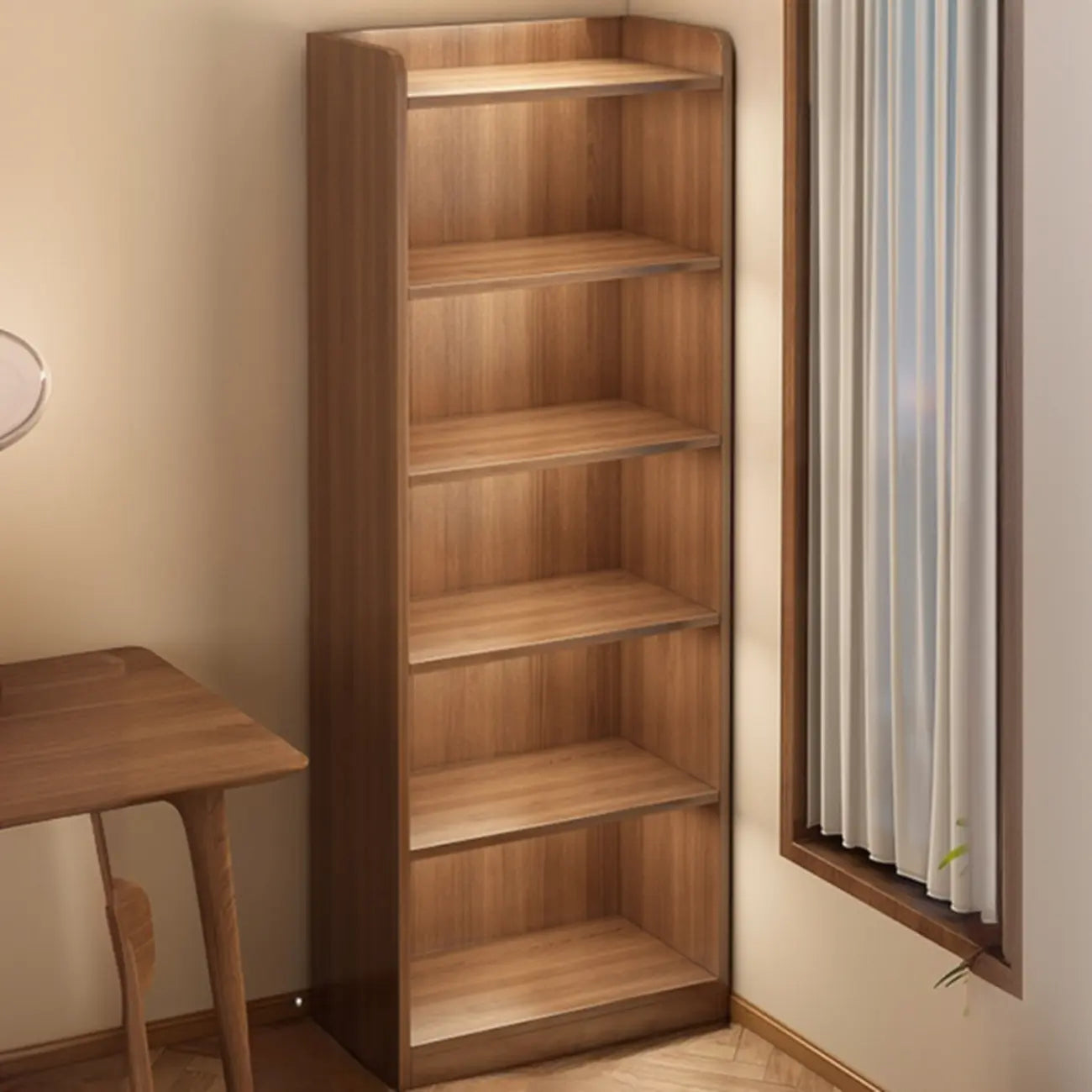 Bibliothèques verticales marron à plusieurs niveaux en bois à dos fermé