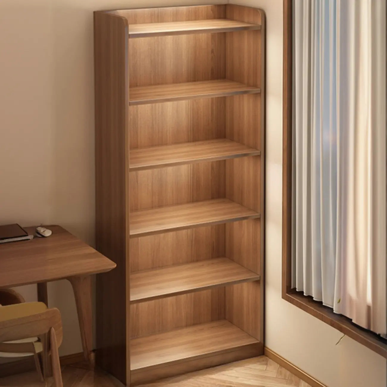Bibliothèques verticales marron à plusieurs niveaux en bois à dos fermé