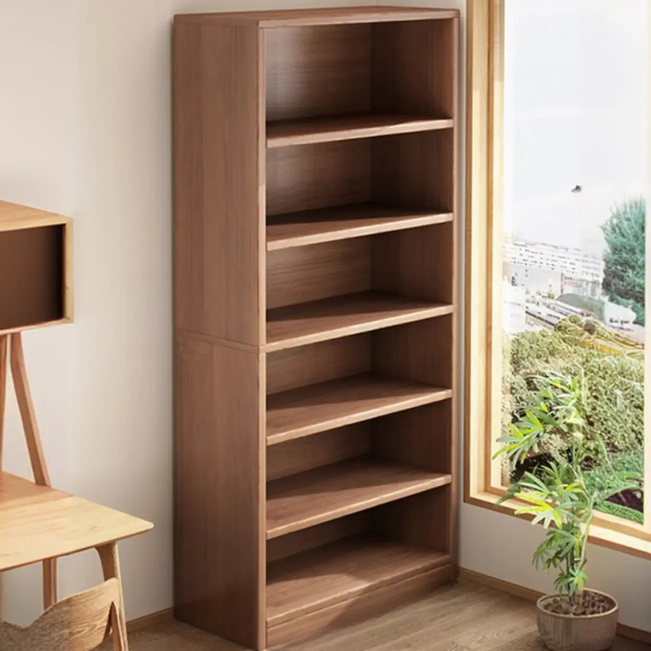 Bibliothèques verticales marron à plusieurs niveaux en bois à dos fermé