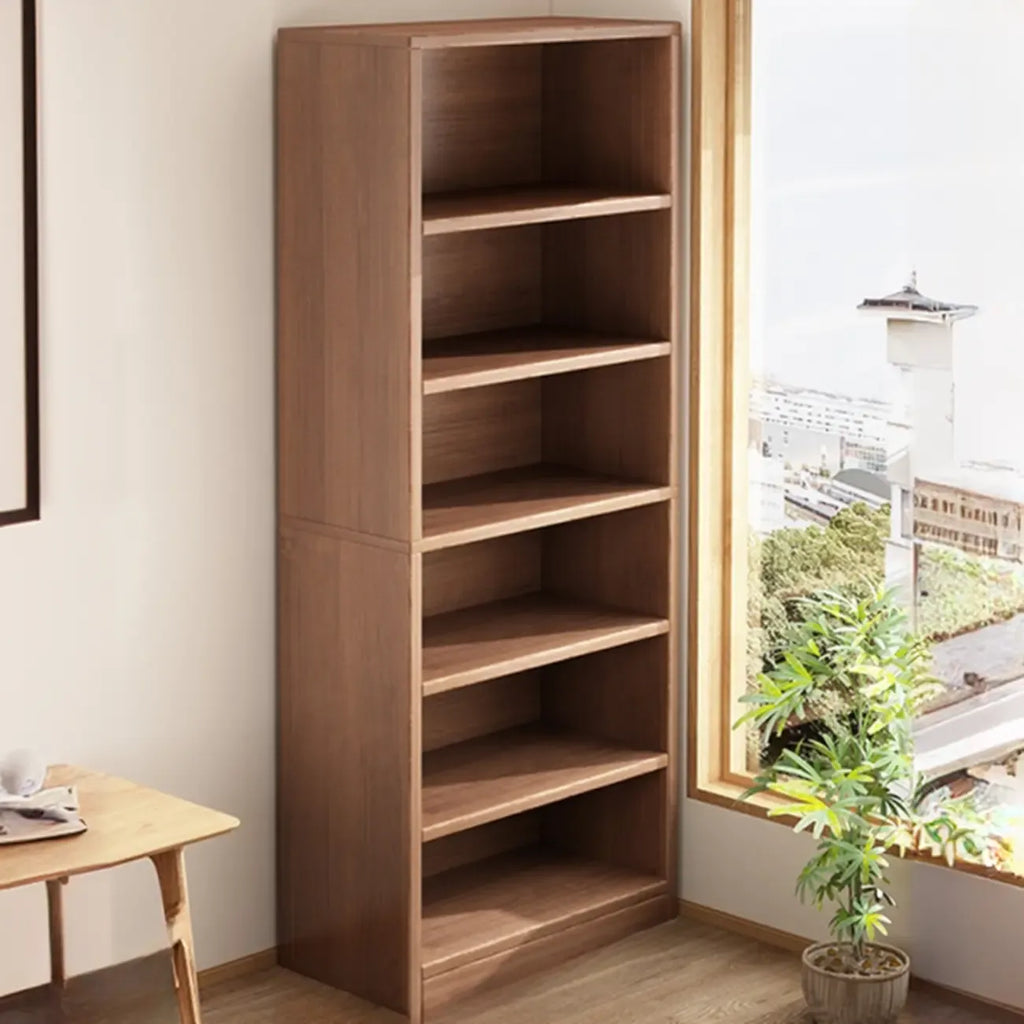Bibliothèques verticales marron à plusieurs niveaux en bois à dos fermé