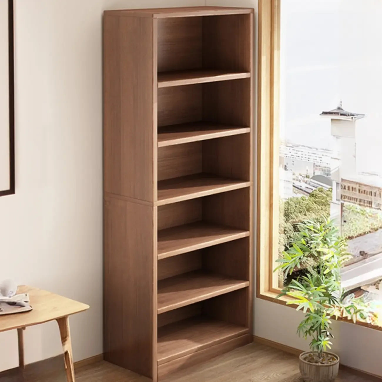 Bibliothèques verticales marron à plusieurs niveaux en bois à dos fermé