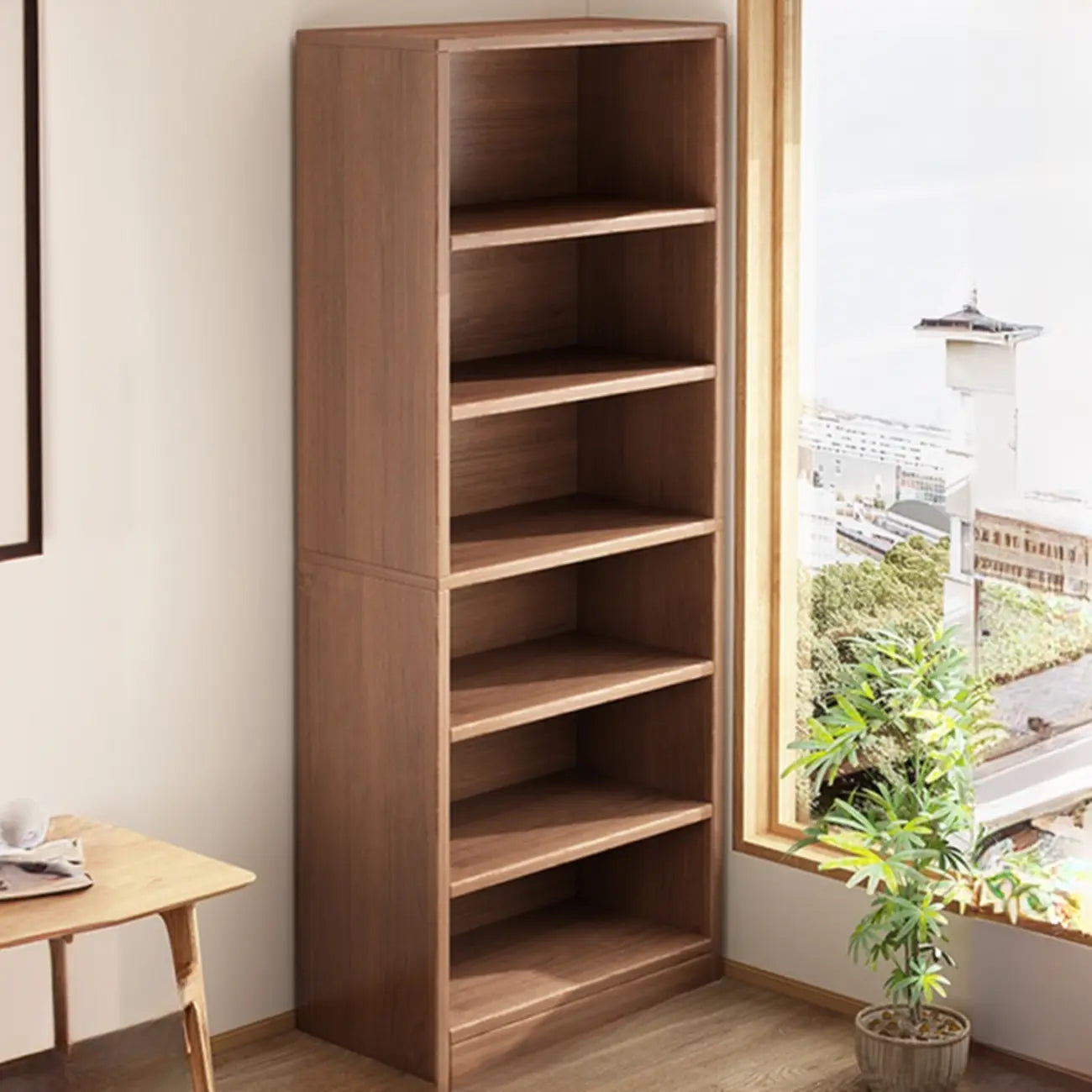Bibliothèques verticales marron à plusieurs niveaux en bois à dos fermé