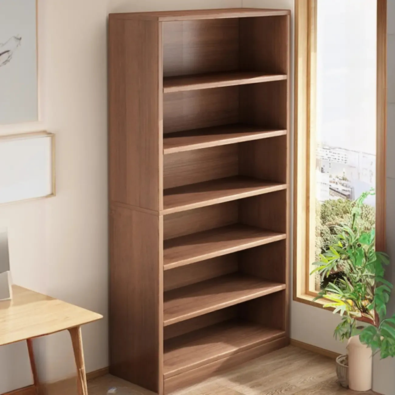 Bibliothèques verticales marron à plusieurs niveaux en bois à dos fermé