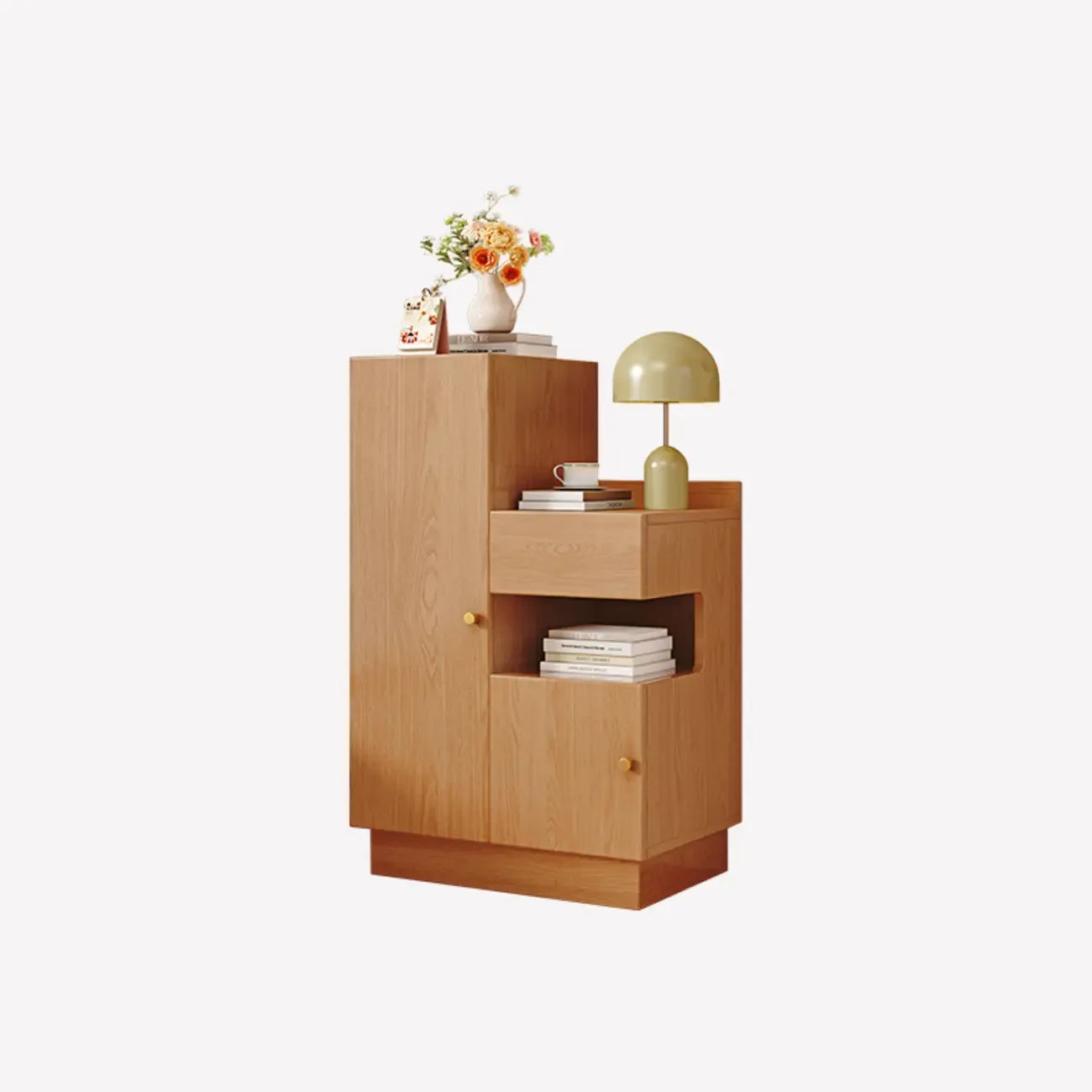 Table de chevet rectangulaire en bois clair avec 3 placards