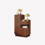 Table de chevet rectangulaire en bois clair avec 3 placards