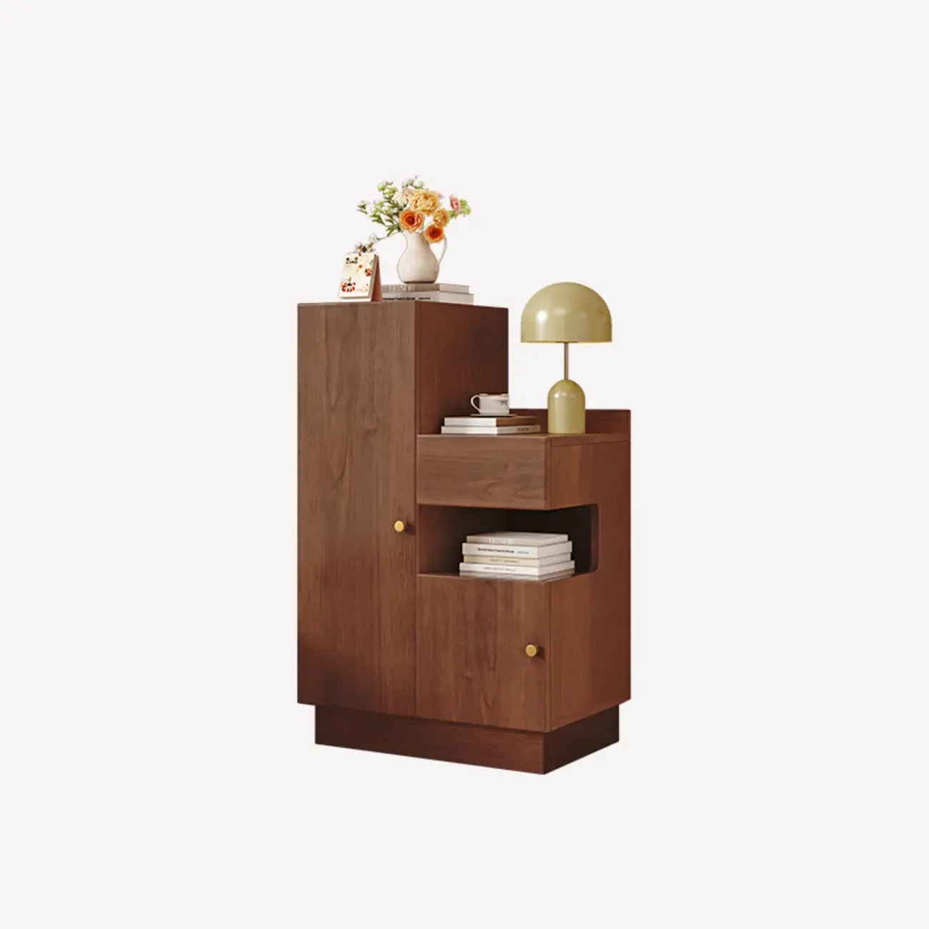 Table de chevet rectangulaire en bois clair avec 3 placards