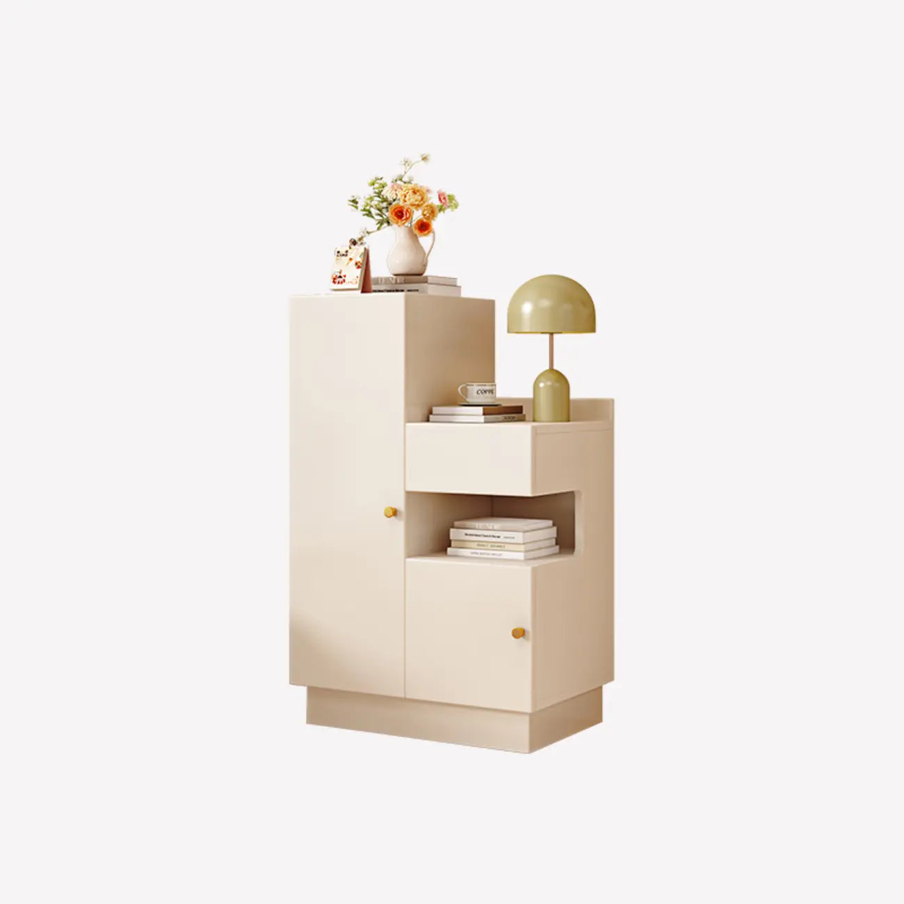 Table de chevet rectangulaire en bois clair avec 3 placards