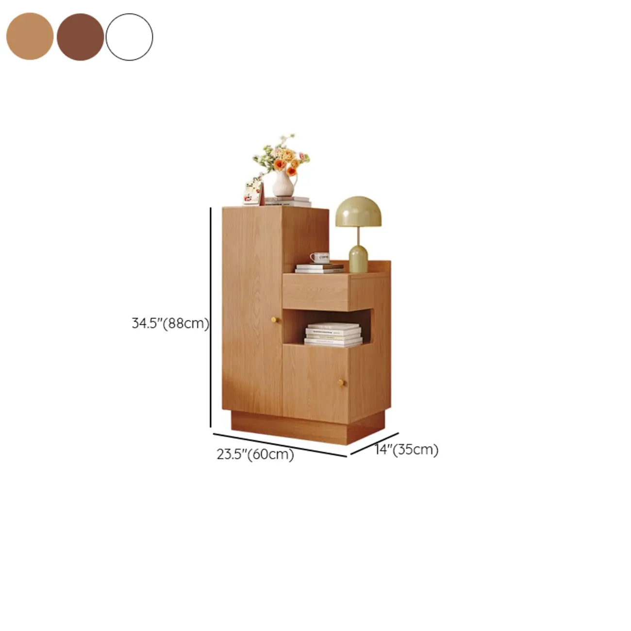 Table de chevet rectangulaire en bois clair avec 3 placards