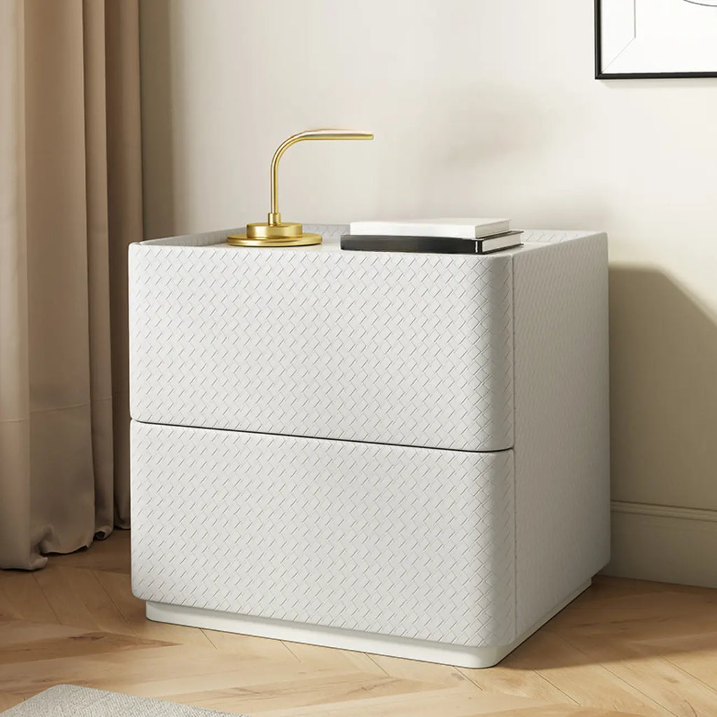Table de chevet minimaliste en bois à 2 niveaux avec motif quadrillé pour chambre à coucher