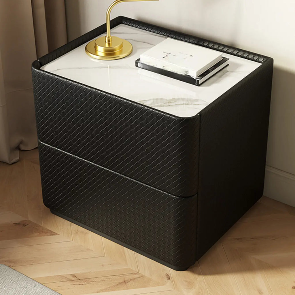 Table de chevet minimaliste en bois à 2 niveaux avec motif quadrillé pour chambre à coucher