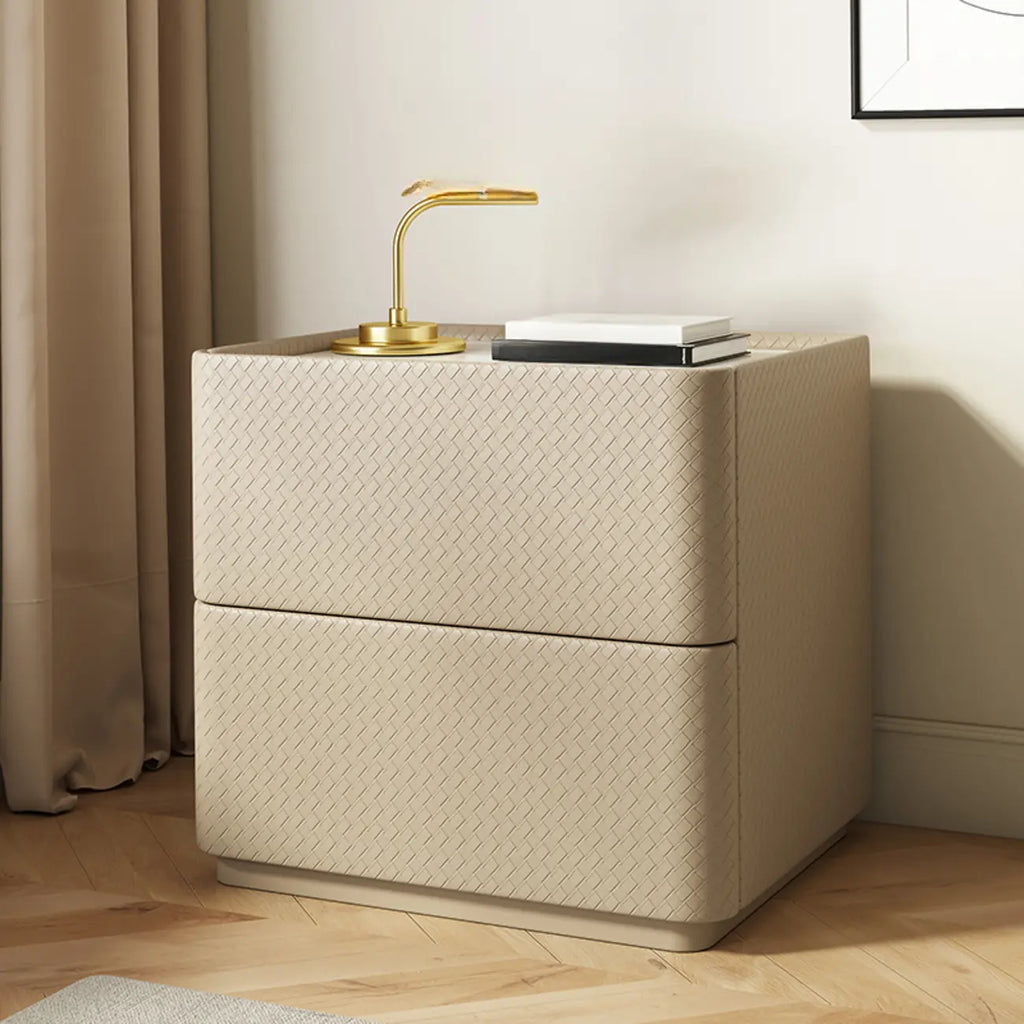 Table de chevet minimaliste en bois à 2 niveaux avec motif quadrillé pour chambre à coucher