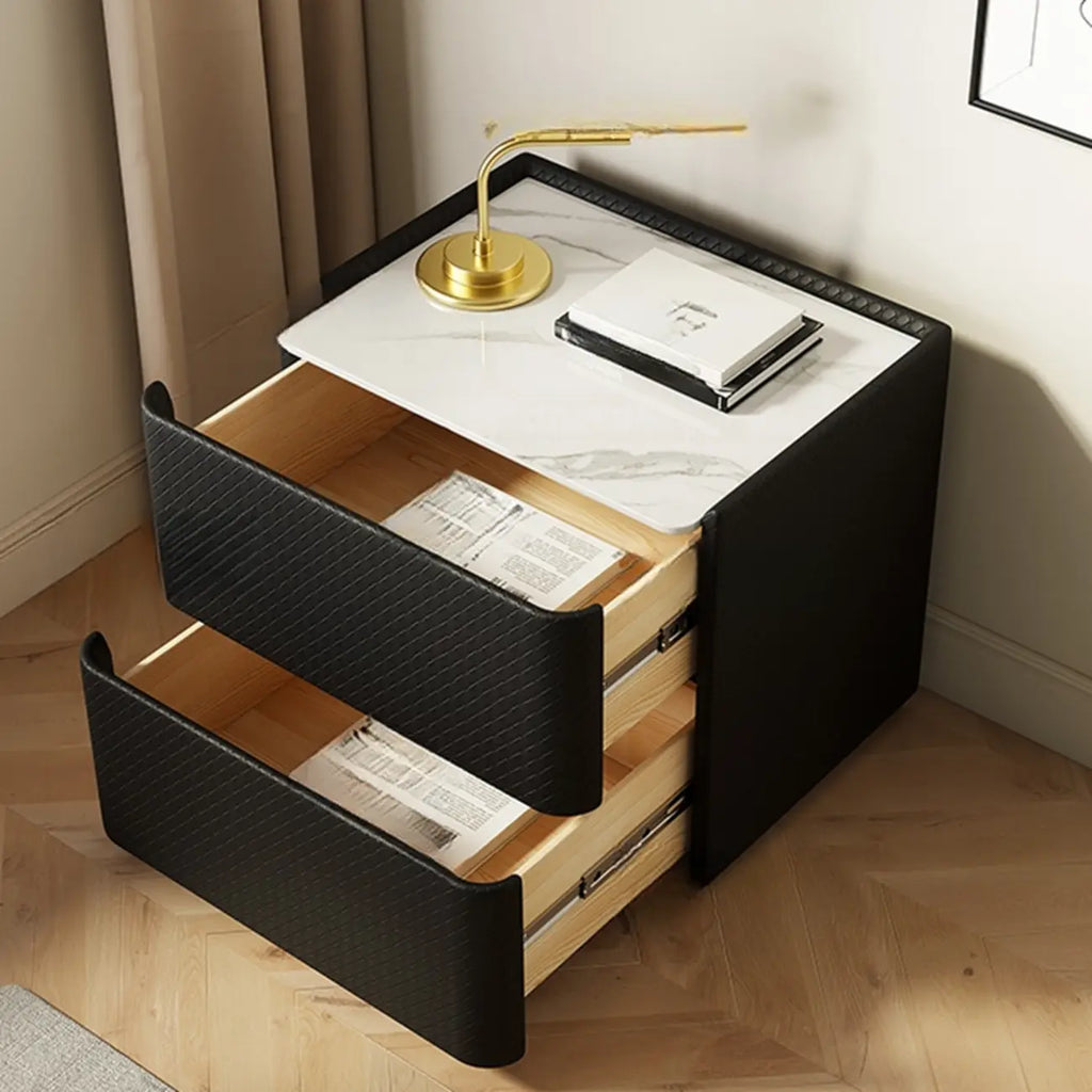 Table de chevet minimaliste en bois à 2 niveaux avec motif quadrillé pour chambre à coucher