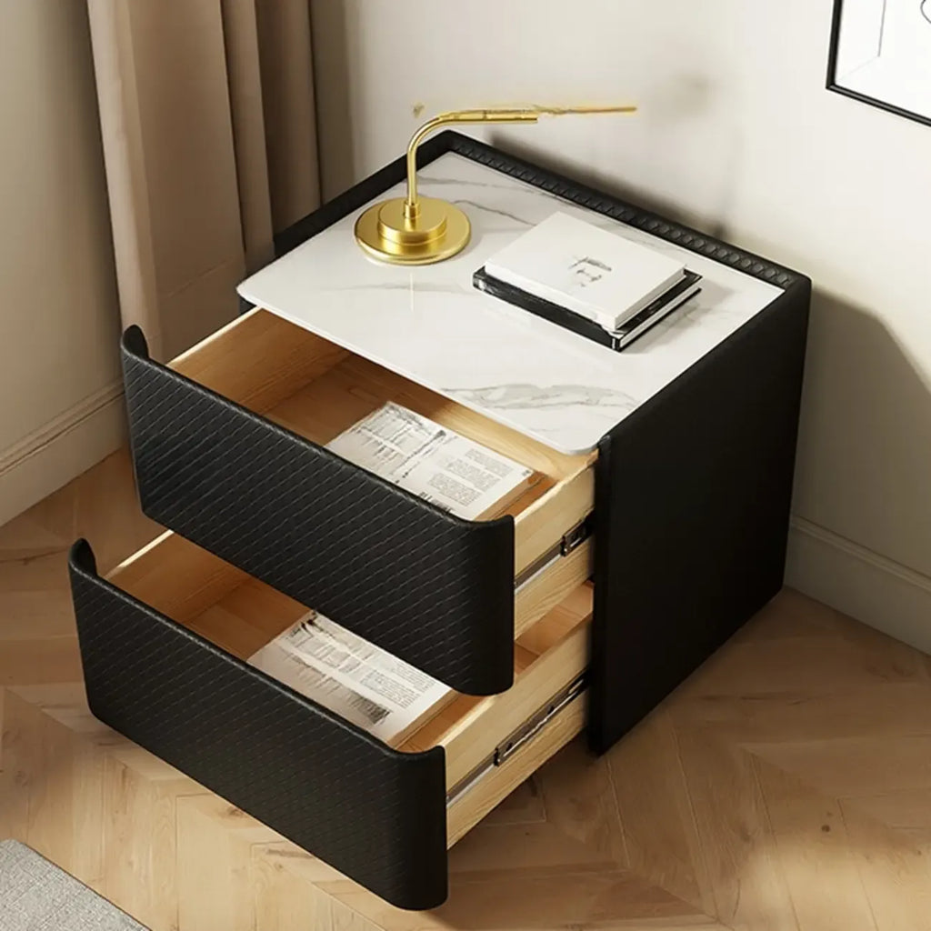Table de chevet minimaliste en bois à 2 niveaux avec motif quadrillé pour chambre à coucher