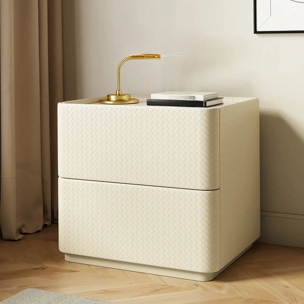 Table de chevet minimaliste en bois à 2 niveaux avec motif quadrillé pour chambre à coucher