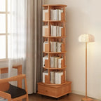 Bibliothèque cylindrique en bois, mobile et pivotante à 360°, avec tiroir